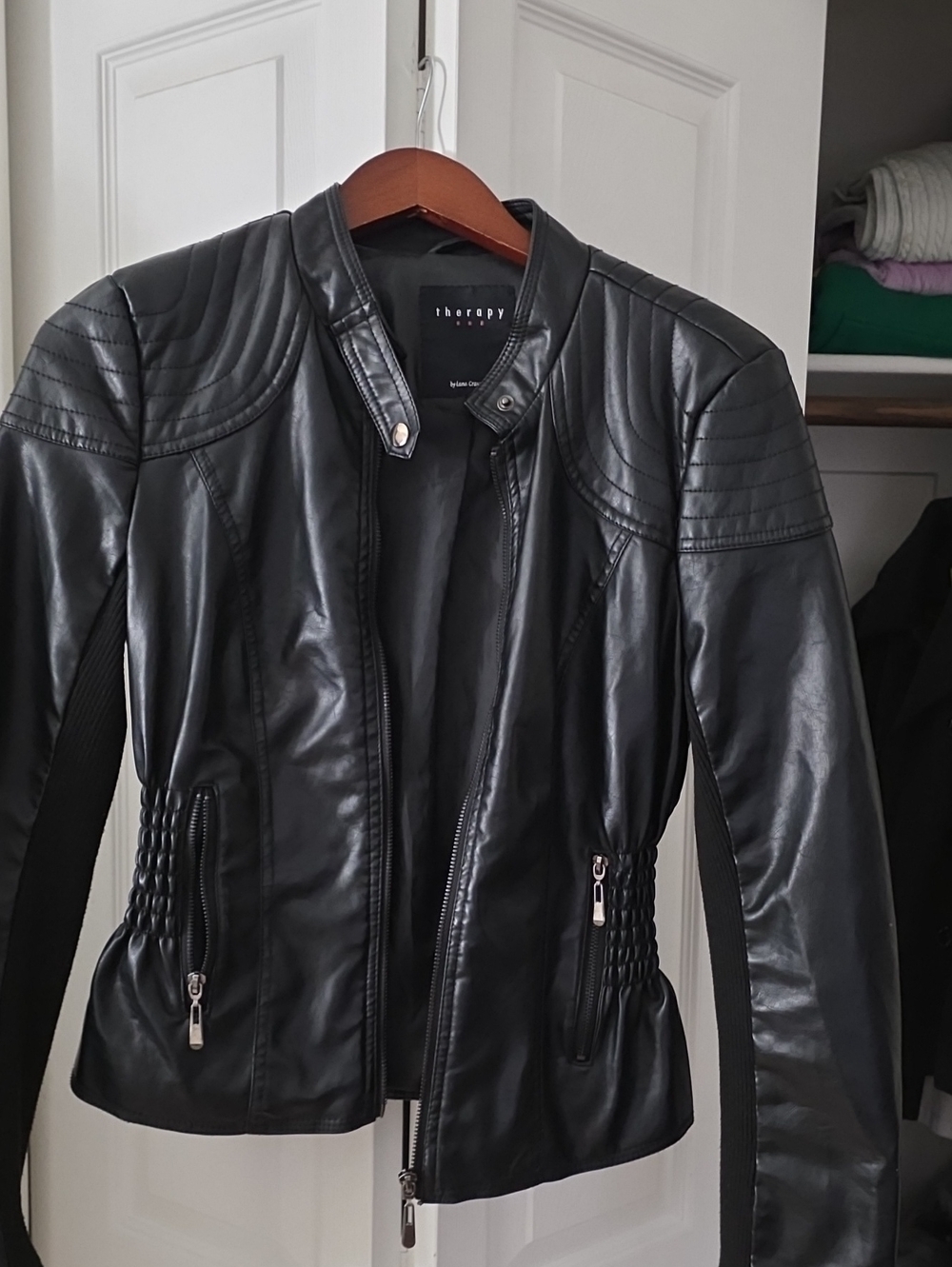 therapy Black Faux Leather Quilted Moto Jacket